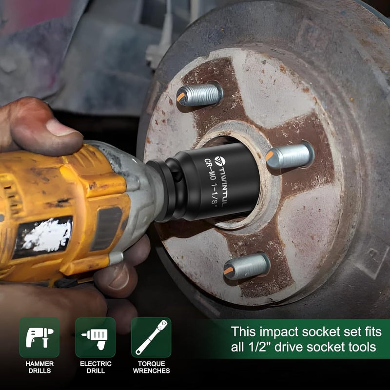 TIWINTUL 1-1/8" Impact Socket 1/2 Inch Drive, Deep CR-MO Steel Impact Socket, 3.07" Length, 6 Point Design, SAE Size, Axle Nut Socket for Easy Removal of Axle Shaft Nuts - Image 5